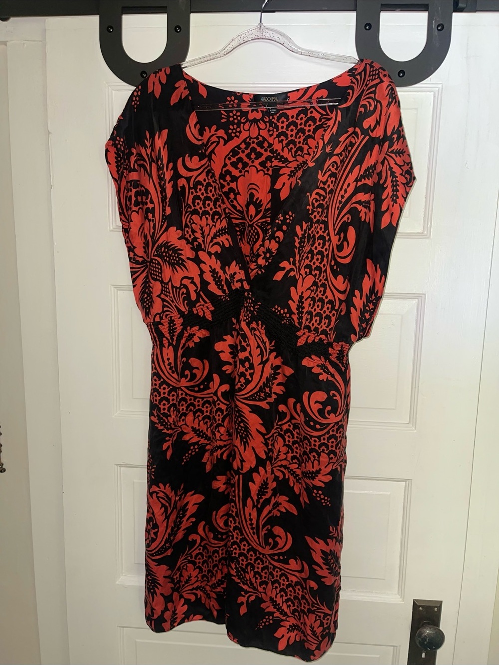 Red & Black 100% Silk Floral V-Neck Dress | Women’s 2X